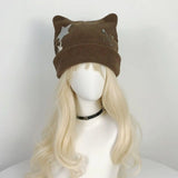 Vevesc Autumn Winter Y2k Subcultural American Five Pointed Star Print Hat Harajuku Girl Cat Ear Gothic Solid Streetwear Punk Caps