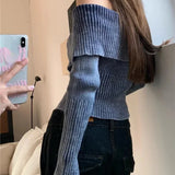 Vevesc Winter Sexy Y2k Fashion Cardigan Women Off Shoulder Vintage Knitted Tops Female Korean Zippers Streewear Casual Tops 2024 New