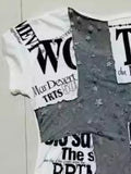 Vevesc Y2k Aesthetic Letter Printing Grunge Crop Tops Summer Slim Fit Fairy Women T-shirt Casual Patchwork Vintage Shirt Femme
