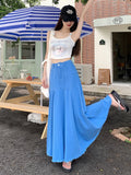 Vevesc Women Denim Blue Long Skirt Harajuku Y2k 2000s Vintage Skirts 90s Aesthetic Streetwear Fashion A-Line Jean Skirt Clothes