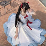 Vevesc Aquarius Sweet Japanese OP Lolita Dress Short Sleeve Ruffle High Waist Tea Party Princess Dress Victorian Costume Kawaii Style