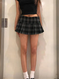 Vevesc  Y2K Plaid Pleated Skirts Women Harajuku Low Waist Sexy Mini Skirt Retro American Gothic Streetwear Casual Lady Slim Skirt