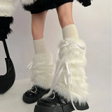 Vevesc Kawaii Bow Knot Leg Warmers Thickened Imitation Rabbit Fur Women Leggings Boots Cover Lolita Punk Harajuku Party Accessories