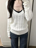 Vevesc  Autumn Sweet Solid Twist Sweater Women Y2k Aesthetic Casual Loose Vintage Tops Preppy Style Fairy Knitwear All Match Jumper