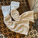 Vevesc  Spring/Summer Thin Lolita Socks Rainbow Splicing Lace Flare Long Socks for Women Mid Tube Socks Breathable Leg Covers