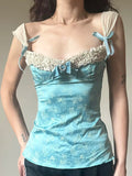 Vevesc  Retro Lace Spliced Skinny Exquisite Patchwork Camisole Classical Sweet Chic Fashion Women Blouses