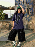 Vevesc  Vintage Black Women Cargo Jeans Pocket Wide Leg American Style Straight Denim Pants Washed Overzised Streetwear Summer