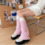 Vevesc Y2K Punk Gothic Crochet Socks Boot Cuffs 2000s Puff JK Lolita Leg Warmer Women's Autumn Winter Knitted Foot Cover Long Socks