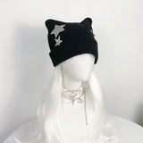 Vevesc Autumn Winter Y2k Subcultural American Five Pointed Star Print Hat Harajuku Girl Cat Ear Gothic Solid Streetwear Punk Caps