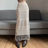 Vevesc Apricot Embroidery Pattern Sexy All-Match Self-Cultivation Mature Feminine Simple Women'S Long Tassel Skirt