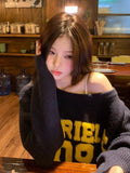 Vevesc Women Print Pullover Knitted Sweater Harajuku Korean Y2k Long Sleeves Oversize Sweaters Jumper Vintage 2000s Clothes Autumn