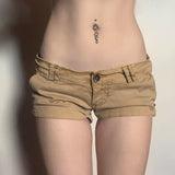 Vevesc  Low-rise Cargo Denim Shorts Khaki Vintage Skinny Jean Hot Pants High Street Casual Basic Bottoms Cool Jean Shorts Women