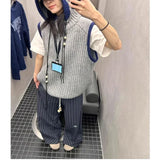 Vevesc Korean Style Vintage Sweater Vest Women Sleeveless Hooded Knitted Pullover Casual Streetwear Retro Sweaters Aesthetics