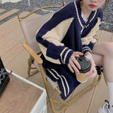 Vevesc Harajuku Striped Knitted Cardigan Women Oversized Patchwork Sweater Coat Streetwear Vintage Knitwear Korean Zipper Jumper