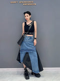 Vevesc Women Denim Long Skirt Harajuku Y2k 2000s Vintage Skirts 90s Aesthetic Streetwear Fashion Korean Style A-Line Jean Skirt Clothes