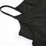 Vevesc  Black Solid Two Layers Wide Leg Rompers Womens Summer Vacation Casual Loose Sleeveless Dress Playsuits