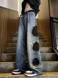 Vevesc Women Jeans Harajuku Y2k Japanese 2000s Style Baggy Denim Trousers 90s Aesthetic Vintage Trashy Oversize Grunge Jean Pants