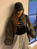 Vevesc Harajuku Streetwear Leopard Jackets Women Y2k Aesthetic Zipper Casual Drawstring Coats Grunge Loose Vintage Streetwear Tops