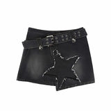 Vevesc Korean Fashion Irregular Star Denim Skirt Clothing Summer A-Line Hot Girl Y2k Vintage Streetwear Hip Hop Punk Short Mini Skirts