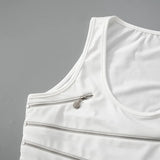 Vevesc Fashion Zipper Tank Tops Cut Out Sexy Crop Top White Asymmetrical Women Streetwear Fashion 2024 Y2K Clothing