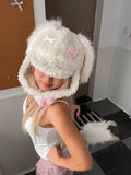 Vevesc  Harajuku Winter Warm Grunge Lamb Wool Hats Y2k Aesthetic Pink Bone Fluffy Vintage Hat Kawaii Lolita Sweet Caps Fashion Korean