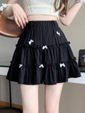 Vevesc Aesthetics Skirts Bow Ruffles Patchwork Summer Thin High Waist Mini Skirt Sweet Preppy Style All Match Women's Clothing