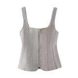 Vevesc  New Women's Clothing European and American Style Fashion Elegant Design Wide Shoulder Strap Square Neck Tank Top