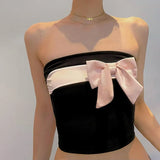 Vevesc Bow Strapless Tight Crop Top Streetwear Y2k Clothes Summer 2024 Girly Coqqutte Tube Tops Korean Style