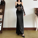 Vevesc Lace Satin White Party Dresses Women Elegant Sexy V Neck Backless Maxi Dress with Gloves