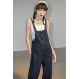 Vevesc Denim Overalls Women Streetwear Jumpsuits Vintage Sweet Wide Leg Suspender Pants Preppy Bow Bandage Strap Jeans Trousers