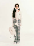 Vevesc Y2K Vintage Fleece Sweatpants Women Korean Fashion Winter Warm Basic Jogger Pants Oversize Harajuku Retro Striped Trousers