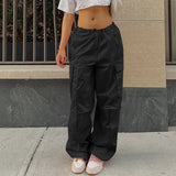 Vevesc Black Cargo Pants Women Clothes Streetwear Bandage Fashion Pockets Summer Sweatpants Loose Pants Aesthetic Casual Baggy Trousers