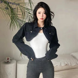 Vevesc Cropped Denim Jackets Women Y2K Slim Jeans Short Outwear Bf Streetwear Harajuku Vintage Korean Single Button Casual Coats