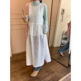 Vevesc 2024 Spring New Streetwear Hollow Lace-up Sheer Loose Mid-length Dress Women + Casual Long-sleeved T-shirt Two-piece Suit