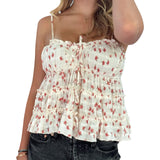 Vevesc  Women s Summer Sleeveless Camisole with Floral Print and Ruched Detailing Spaghetti Straps Tank Top for Club and Streetwear