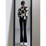 Vevesc Vintage Black Flare Pants Women Y2K Streetwear Elastic High Waist Skinny Pants Korean Fashion Casual Slim Solid Trousers