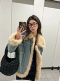 Vevesc Harajuku Vintage Y2k Jackets Warm Thicken Downy Long Sleeve Design Denim Coats Winter Casual Loose All Match Women Clothing