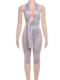 Vevesc  Sexy 2piece Set Leopard Print Women Backless Sleeveless Deep v-Neck Halter Bodysuits+Stretch Shorts Street Matching Suit