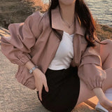 Vevesc Pink Cropped Leather Jacket Women Chic and Elegant Korean Fashion Streetwear Oversized Short Jackets Harajuku Aesthetic