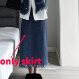 Vevesc Elegant Fashion Long Sleeve Denim Coat Women+ Y2k High Waist Mid-length Loose Skirts 2024 Early Autumn New Two Piece Sets