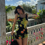 Vevesc Flower Print Sleeveless Mini Bodycon Women's Dress Vacation Summer Dresses For Woman 2024 Sexy Kylie Jenner Y2K Outfits