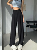 Vevesc  Grey Suit Pants Women's Summer 2025 New High Waist Straight Wide-leg Pants Leisure Loose Fashion Versatile Black Women Pants
