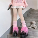 Vevesc Lolita Kawaii Fur Warm Leg Warmers Harajuku JK College Style Knitted Warm Socks Over Knee Boot Cuffs Wide Leg Socks