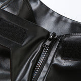 Vevesc Black PU Leather Halter Top Sexy Outfit Women Clubbing Zipper Hollow Out Backless Crop Tank Tops Moto Girl Outwear