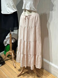 Vevesc  Vintage Lace-up White Long Skirts Women Summer Cotton Drawstring High Waist A-line Skirt Female Sweet Simple Loose Faldas Y2k
