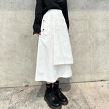 Vevesc Women's White Cargo Skirt Y2k Japanese Elegant Streetwear A-Line Long Skirt Harajuku Korean Vintage 90s High Waist Skirts