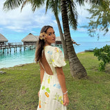 Vevesc  women's new fashion, leisure, slim and versatile sweet backless printed short-sleeved dress.