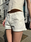 Vevesc  Vintage White Straight Denim Shorts Women Sexy Low Waist Pockets Buttons Short Jeans Female Streetwear Solid Casual Sweatshorts