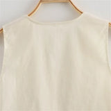 Vevesc  Summer New Women's All Cotton Casual Fashion Slim Fit V-neck Single breasted Vest&Wide Leg Pants Set