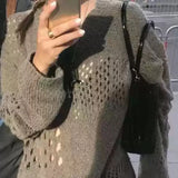 Vevesc  Y2k Holes Women Sweaters Autumn Winter Hollow Out Vintage Pullovers Korean Fashion Streetwear Loose Pull Femme